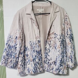 COLDWATER CREEK Linen Jacket Size Medium 10-12 Blue Beige Womens Open Front